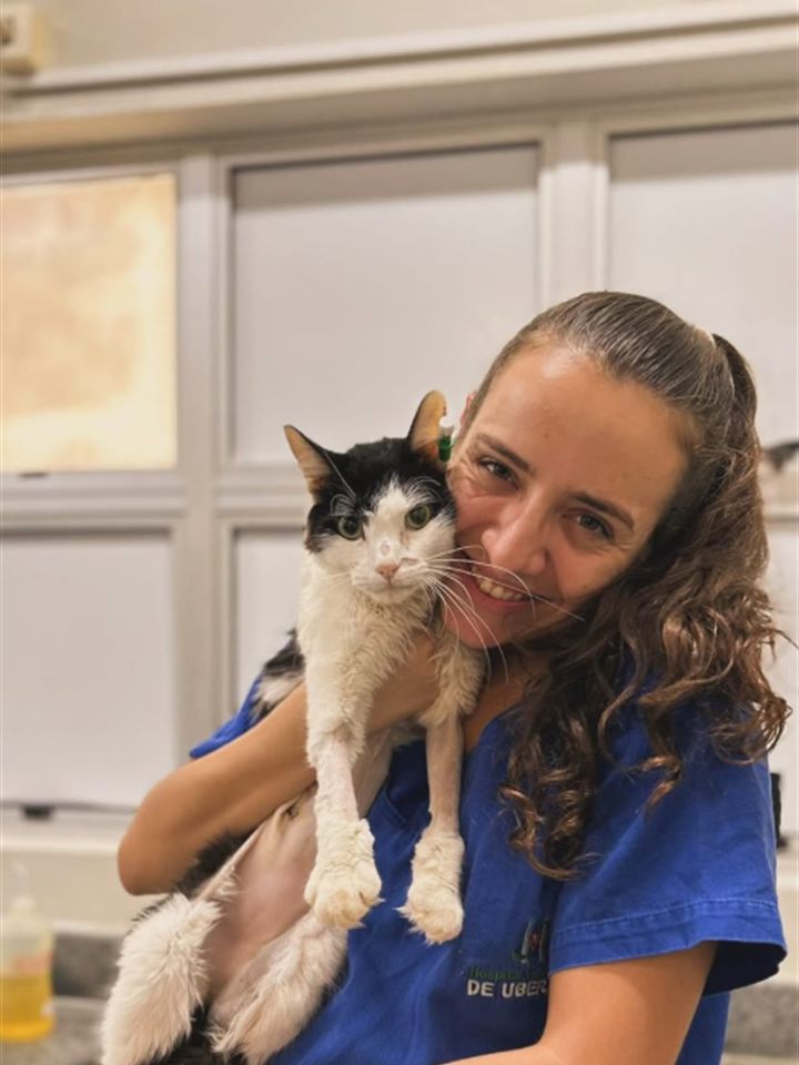 Dra. Monyk Dias, médica-veterinária, em atendimento no consultório